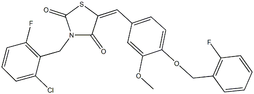 3-(2-chloro-6-fluorobenzyl)-5-{4-[(2-fluorobenzyl)oxy]-3-methoxybenzylidene}-1,3-thiazolidine-2,4-dione 结构式