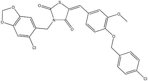 592540-30-2 3-[(6-chloro-1,3-benzodioxol-5-yl)methyl]-5-{4-[(4-chlorobenzyl)oxy]-3-methoxybenzylidene}-1,3-thiazolidine-2,4-dione