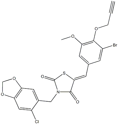 5-[3-bromo-5-methoxy-4-(2-propynyloxy)benzylidene]-3-[(6-chloro-1,3-benzodioxol-5-yl)methyl]-1,3-thiazolidine-2,4-dione,592540-32-4,结构式