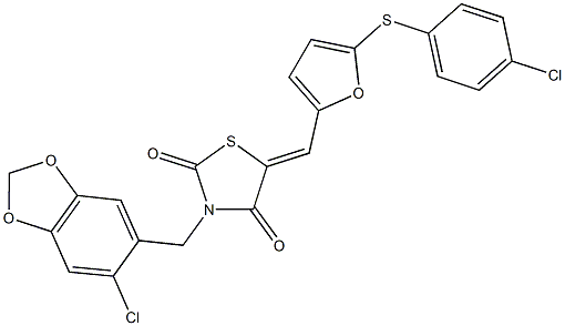 592540-33-5 3-[(6-chloro-1,3-benzodioxol-5-yl)methyl]-5-({5-[(4-chlorophenyl)sulfanyl]-2-furyl}methylene)-1,3-thiazolidine-2,4-dione