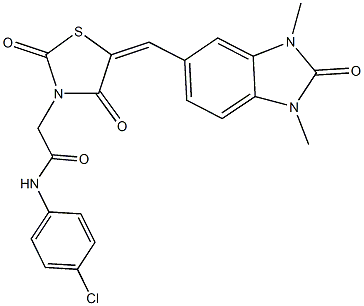 N-(4-chlorophenyl)-2-{5-[(1,3-dimethyl-2-oxo-2,3-dihydro-1H-benzimidazol-5-yl)methylene]-2,4-dioxo-1,3-thiazolidin-3-yl}acetamide Struktur