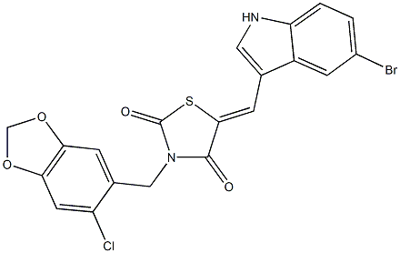 5-[(5-bromo-1H-indol-3-yl)methylene]-3-[(6-chloro-1,3-benzodioxol-5-yl)methyl]-1,3-thiazolidine-2,4-dione,592545-11-4,结构式