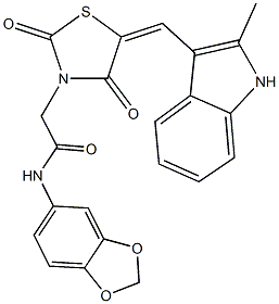 N-(1,3-benzodioxol-5-yl)-2-{5-[(2-methyl-1H-indol-3-yl)methylene]-2,4-dioxo-1,3-thiazolidin-3-yl}acetamide Structure