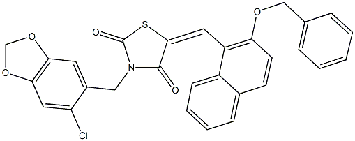 5-{[2-(benzyloxy)-1-naphthyl]methylene}-3-[(6-chloro-1,3-benzodioxol-5-yl)methyl]-1,3-thiazolidine-2,4-dione,592547-04-1,结构式