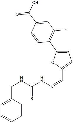 4-(5-{2-[(benzylamino)carbothioyl]carbohydrazonoyl}-2-furyl)-3-methylbenzoic acid Struktur