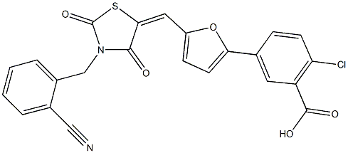 2-chloro-5-(5-{[3-(2-cyanobenzyl)-2,4-dioxo-1,3-thiazolidin-5-ylidene]methyl}-2-furyl)benzoic acid|