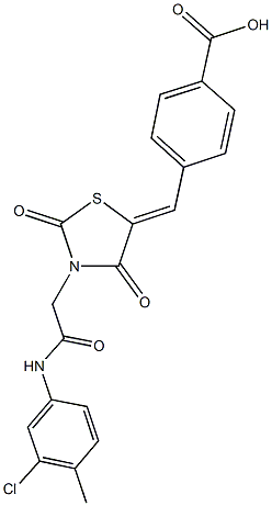 4-({3-[2-(3-chloro-4-methylanilino)-2-oxoethyl]-2,4-dioxo-1,3-thiazolidin-5-ylidene}methyl)benzoic acid Structure