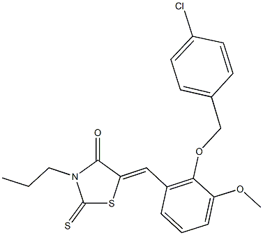5-{2-[(4-chlorobenzyl)oxy]-3-methoxybenzylidene}-3-propyl-2-thioxo-1,3-thiazolidin-4-one,592548-21-5,结构式