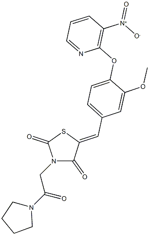 5-[4-({3-nitro-2-pyridinyl}oxy)-3-methoxybenzylidene]-3-[2-oxo-2-(1-pyrrolidinyl)ethyl]-1,3-thiazolidine-2,4-dione,592549-21-8,结构式