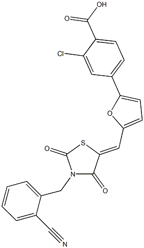 2-chloro-4-(5-{[3-(2-cyanobenzyl)-2,4-dioxo-1,3-thiazolidin-5-ylidene]methyl}-2-furyl)benzoic acid|