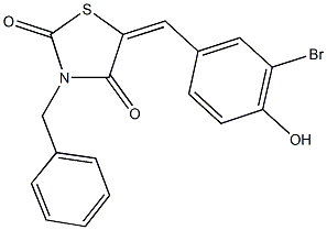 3-benzyl-5-(3-bromo-4-hydroxybenzylidene)-1,3-thiazolidine-2,4-dione Struktur