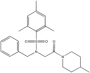 N-benzyl-2,4,6-trimethyl-N-[2-(4-methyl-1-piperidinyl)-2-oxoethyl]benzenesulfonamide 结构式