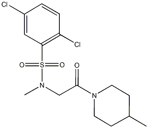 2,5-dichloro-N-methyl-N-[2-(4-methyl-1-piperidinyl)-2-oxoethyl]benzenesulfonamide 化学構造式