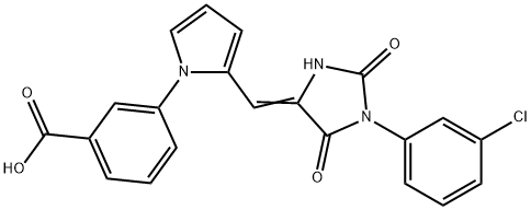 3-(2-{[1-(3-chlorophenyl)-2,5-dioxo-4-imidazolidinylidene]methyl}-1H-pyrrol-1-yl)benzoic acid 化学構造式