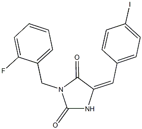 3-(2-fluorobenzyl)-5-(4-iodobenzylidene)-2,4-imidazolidinedione Struktur