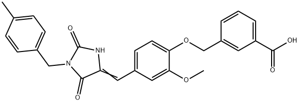 3-[(2-methoxy-4-{[1-(4-methylbenzyl)-2,5-dioxo-4-imidazolidinylidene]methyl}phenoxy)methyl]benzoic acid 化学構造式