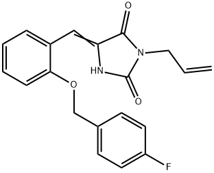 3-allyl-5-{2-[(4-fluorobenzyl)oxy]benzylidene}-2,4-imidazolidinedione 化学構造式