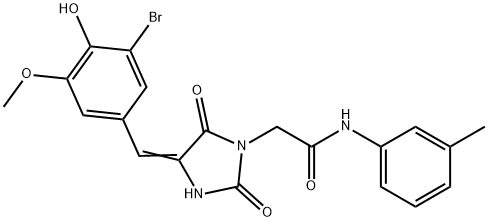 2-[4-(3-bromo-4-hydroxy-5-methoxybenzylidene)-2,5-dioxo-1-imidazolidinyl]-N-(3-methylphenyl)acetamide,593265-65-7,结构式