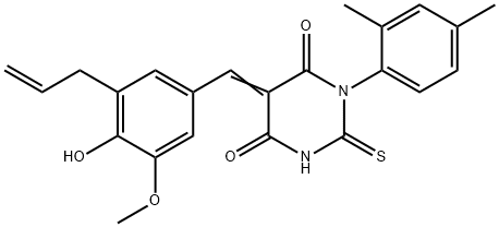 5-(3-allyl-4-hydroxy-5-methoxybenzylidene)-1-(2,4-dimethylphenyl)-2-thioxodihydro-4,6(1H,5H)-pyrimidinedione,593272-78-7,结构式