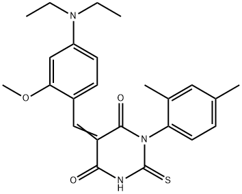 5-[4-(diethylamino)-2-methoxybenzylidene]-1-(2,4-dimethylphenyl)-2-thioxodihydro-4,6(1H,5H)-pyrimidinedione,593272-79-8,结构式