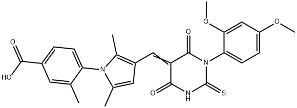 4-{3-[(1-(2,4-dimethoxyphenyl)-4,6-dioxo-2-thioxotetrahydro-5(2H)-pyrimidinylidene)methyl]-2,5-dimethyl-1H-pyrrol-1-yl}-3-methylbenzoic acid Structure