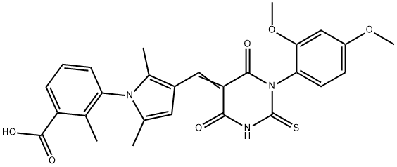 3-{3-[(1-(2,4-dimethoxyphenyl)-4,6-dioxo-2-thioxotetrahydro-5(2H)-pyrimidinylidene)methyl]-2,5-dimethyl-1H-pyrrol-1-yl}-2-methylbenzoic acid,593272-84-5,结构式