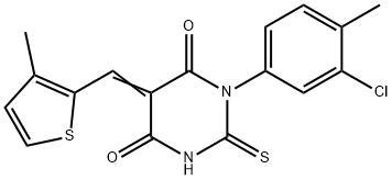 1-(3-chloro-4-methylphenyl)-5-[(3-methyl-2-thienyl)methylene]-2-thioxodihydro-4,6(1H,5H)-pyrimidinedione Struktur