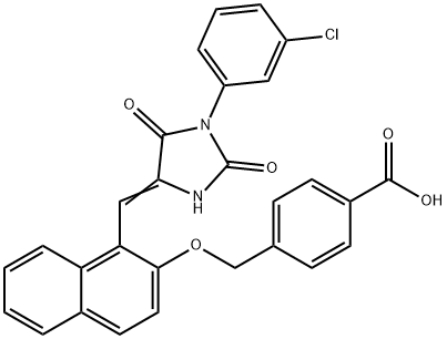 4-{[(1-{[1-(3-chlorophenyl)-2,5-dioxo-4-imidazolidinylidene]methyl}-2-naphthyl)oxy]methyl}benzoic acid Structure