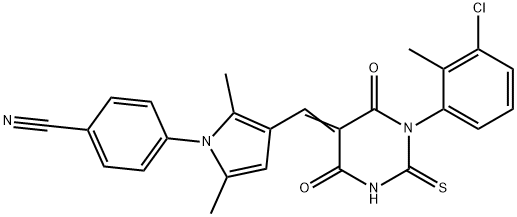 4-{3-[(1-(3-chloro-2-methylphenyl)-4,6-dioxo-2-thioxotetrahydro-5(2H)-pyrimidinylidene)methyl]-2,5-dimethyl-1H-pyrrol-1-yl}benzonitrile 结构式