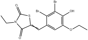 5-(2,3-dibromo-5-ethoxy-4-hydroxybenzylidene)-3-ethyl-1,3-thiazolidine-2,4-dione,593275-62-8,结构式