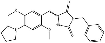 3-benzyl-5-[2,5-dimethoxy-4-(1-pyrrolidinyl)benzylidene]-2,4-imidazolidinedione,593275-90-2,结构式