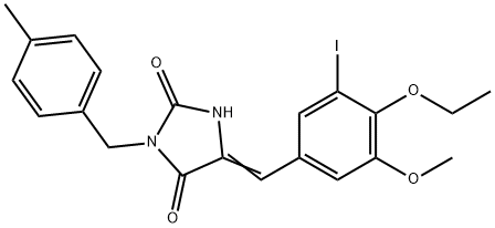 5-(4-ethoxy-3-iodo-5-methoxybenzylidene)-3-(4-methylbenzyl)-2,4-imidazolidinedione 结构式