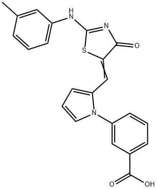 3-[2-({2-[(3-methylphenyl)imino]-4-oxo-1,3-thiazolidin-5-ylidene}methyl)-1H-pyrrol-1-yl]benzoic acid,593276-24-5,结构式