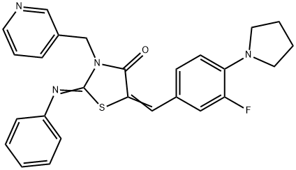5-[3-fluoro-4-(1-pyrrolidinyl)benzylidene]-2-(phenylimino)-3-(3-pyridinylmethyl)-1,3-thiazolidin-4-one,593276-30-3,结构式