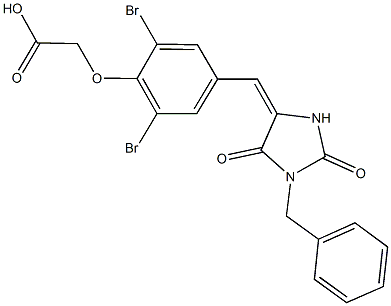 {4-[(1-benzyl-2,5-dioxo-4-imidazolidinylidene)methyl]-2,6-dibromophenoxy}acetic acid Struktur