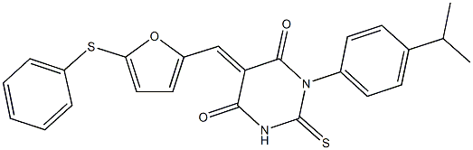 1-(4-isopropylphenyl)-5-{[5-(phenylsulfanyl)-2-furyl]methylene}-2-thioxodihydro-4,6(1H,5H)-pyrimidinedione 化学構造式