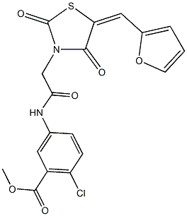 methyl 2-chloro-5-({[5-(2-furylmethylene)-2,4-dioxo-1,3-thiazolidin-3-yl]acetyl}amino)benzoate Struktur