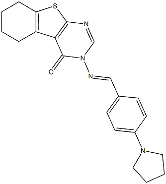 3-{[4-(1-pyrrolidinyl)benzylidene]amino}-5,6,7,8-tetrahydro[1]benzothieno[2,3-d]pyrimidin-4(3H)-one Struktur
