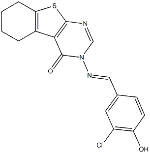 3-[(3-chloro-4-hydroxybenzylidene)amino]-5,6,7,8-tetrahydro[1]benzothieno[2,3-d]pyrimidin-4(3H)-one,597546-20-8,结构式
