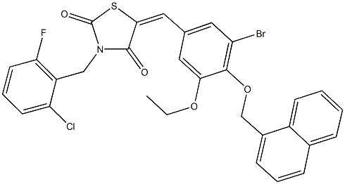 5-[3-bromo-5-ethoxy-4-(1-naphthylmethoxy)benzylidene]-3-(2-chloro-6-fluorobenzyl)-1,3-thiazolidine-2,4-dione Struktur