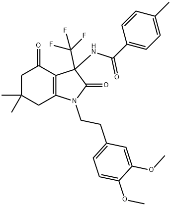 N-[1-[2-(3,4-dimethoxyphenyl)ethyl]-6,6-dimethyl-2,4-dioxo-3-(trifluoromethyl)-2,3,4,5,6,7-hexahydro-1H-indol-3-yl]-4-methylbenzamide,606924-10-1,结构式