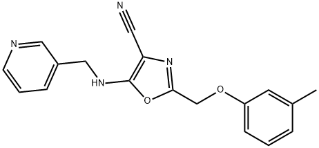 2-[(3-methylphenoxy)methyl]-5-[(3-pyridinylmethyl)amino]-1,3-oxazole-4-carbonitrile Struktur