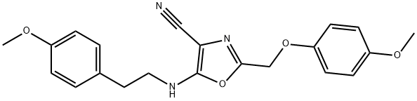 2-[(4-methoxyphenoxy)methyl]-5-{[2-(4-methoxyphenyl)ethyl]amino}-1,3-oxazole-4-carbonitrile 化学構造式