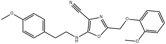 2-[(2-methoxyphenoxy)methyl]-5-{[2-(4-methoxyphenyl)ethyl]amino}-1,3-oxazole-4-carbonitrile Structure