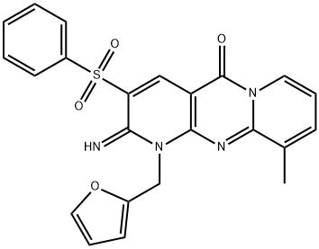1-(2-furylmethyl)-2-imino-10-methyl-3-(phenylsulfonyl)-1,2-dihydro-5H-dipyrido[1,2-a:2,3-d]pyrimidin-5-one Structure