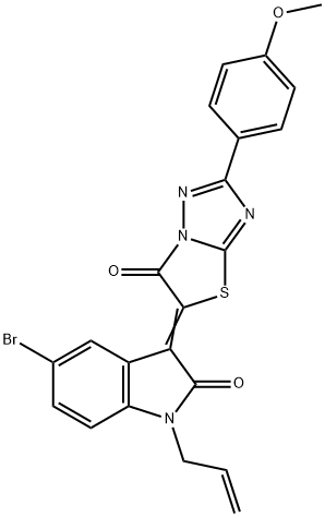 1-allyl-5-bromo-3-(2-(4-methoxyphenyl)-6-oxo[1,3]thiazolo[3,2-b][1,2,4]triazol-5(6H)-ylidene)-1,3-dihydro-2H-indol-2-one 化学構造式