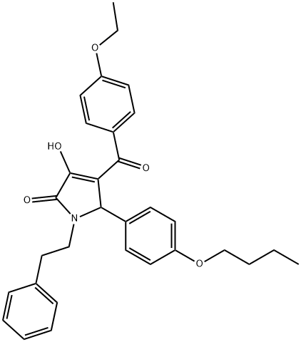5-(4-butoxyphenyl)-4-(4-ethoxybenzoyl)-3-hydroxy-1-(2-phenylethyl)-1,5-dihydro-2H-pyrrol-2-one 化学構造式