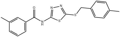 3-methyl-N-{5-[(4-methylbenzyl)sulfanyl]-1,3,4-thiadiazol-2-yl}benzamide 化学構造式