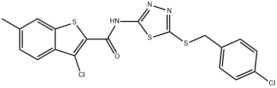 3-chloro-N-{5-[(4-chlorobenzyl)sulfanyl]-1,3,4-thiadiazol-2-yl}-6-methyl-1-benzothiophene-2-carboxamide 结构式