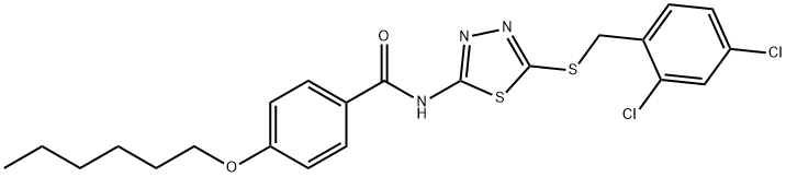 N-{5-[(2,4-dichlorobenzyl)sulfanyl]-1,3,4-thiadiazol-2-yl}-4-(hexyloxy)benzamide Struktur